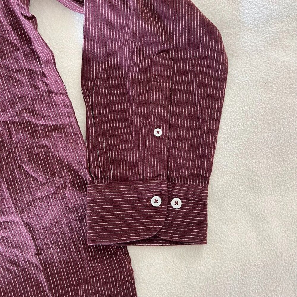 Men's J Peterman Company Shirt Dark Red w/ White Stripes, Size L - Picture 3 of 8